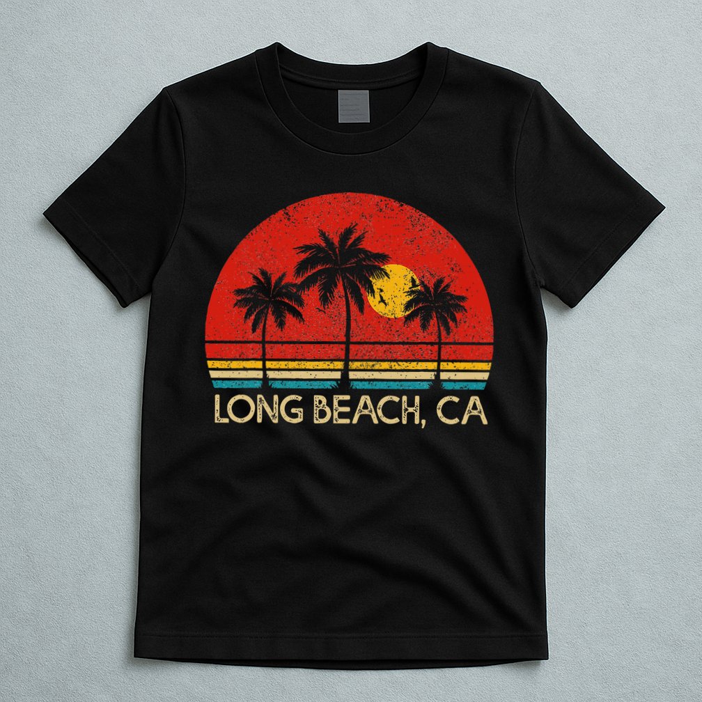 Long Beach California CA Surfer Retro Sunset Vintage T-Shirt
