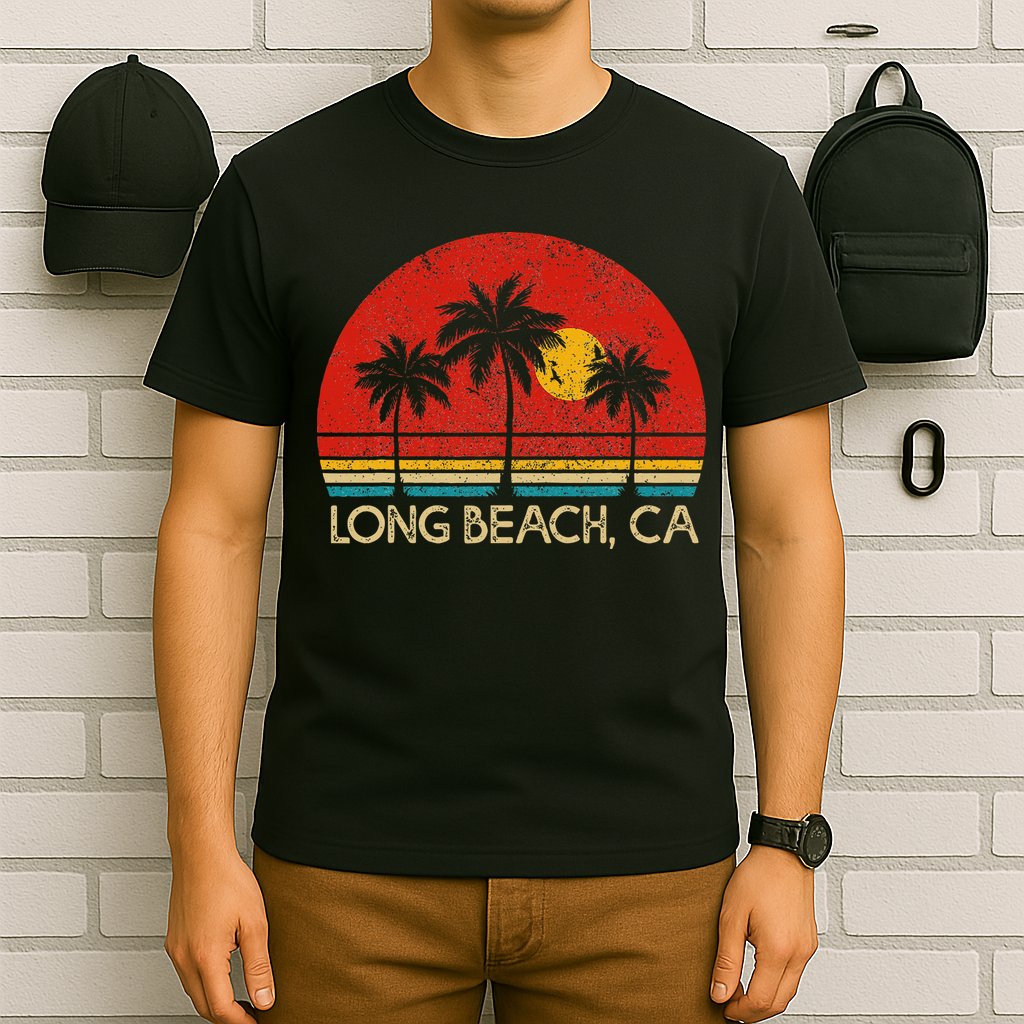 Long Beach California CA Surfer Retro Sunset Vintage T-Shirt