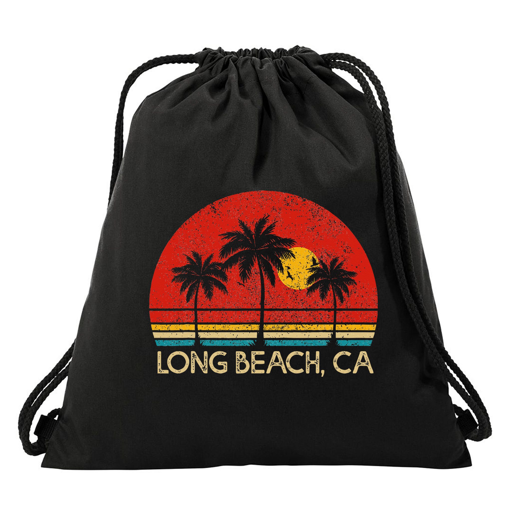 Long Beach California CA Surfer Retro Sunset Vintage Drawstring Bag