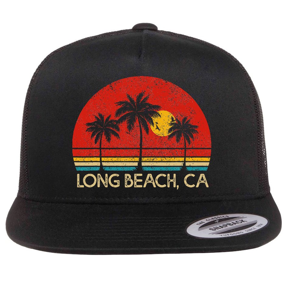 Long Beach California CA Surfer Retro Sunset Vintage Flat Bill Trucker Hat