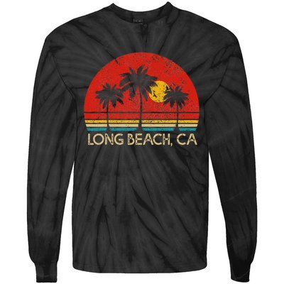 Long Beach California CA Surfer Retro Sunset Vintage Tie-Dye Long Sleeve Shirt