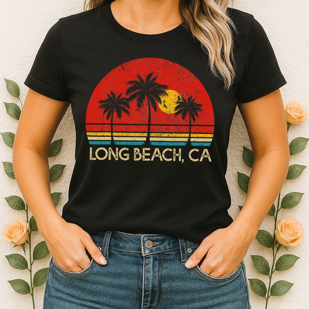 Long Beach California CA Surfer Retro Sunset Vintage Womens T-Shirt