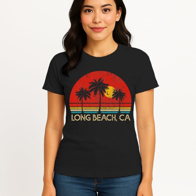 Long Beach California CA Surfer Retro Sunset Vintage Womens T-Shirt