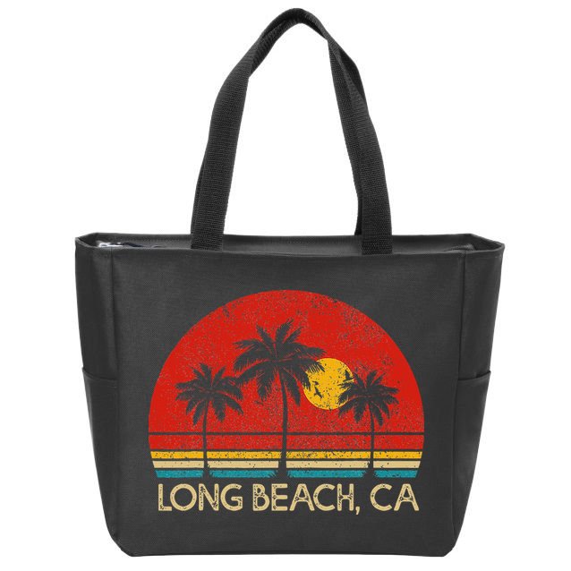 Long Beach California CA Surfer Retro Sunset Vintage Zip Tote Bag