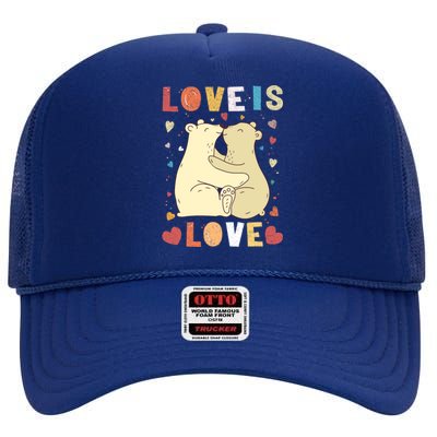 Love Bear Couple Gift Love Is Love Gift Cuddly Bears Gift High Crown Mesh Back Trucker Hat