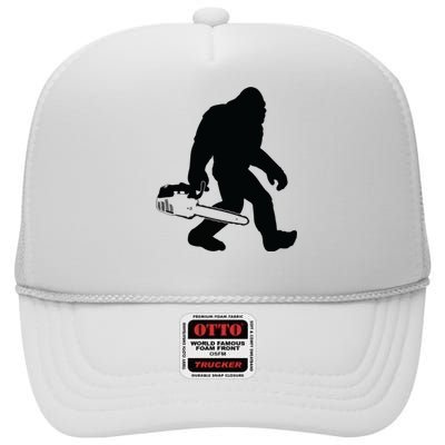 Lumberjack Bigfoot Chainsaw Sasquatch Logger Funny High Crown Mesh Back Trucker Hat