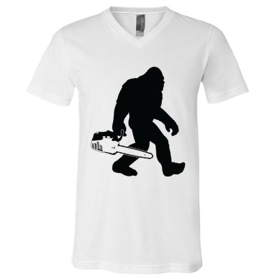 Lumberjack Bigfoot Chainsaw Sasquatch Logger Funny V-Neck T-Shirt