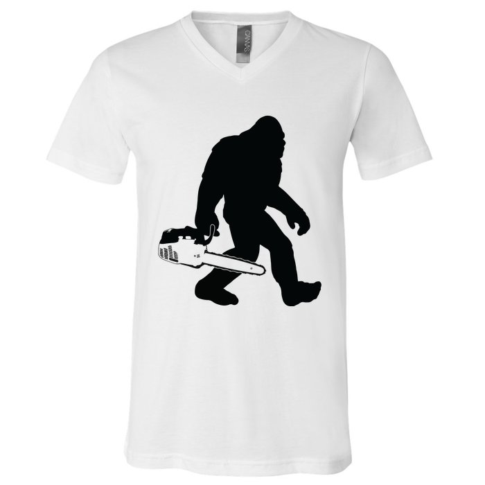 Lumberjack Bigfoot Chainsaw Sasquatch Logger Funny V-Neck T-Shirt