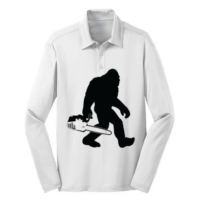 Lumberjack Bigfoot Chainsaw Sasquatch Logger Funny Silk Touch Performance Long Sleeve Polo