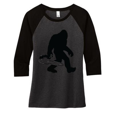 Lumberjack Bigfoot Chainsaw Sasquatch Logger Funny Women's Tri-Blend 3/4-Sleeve Raglan Shirt