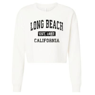 Long Beach California Ca Vintage Established Sports Design Cropped Pullover Crew