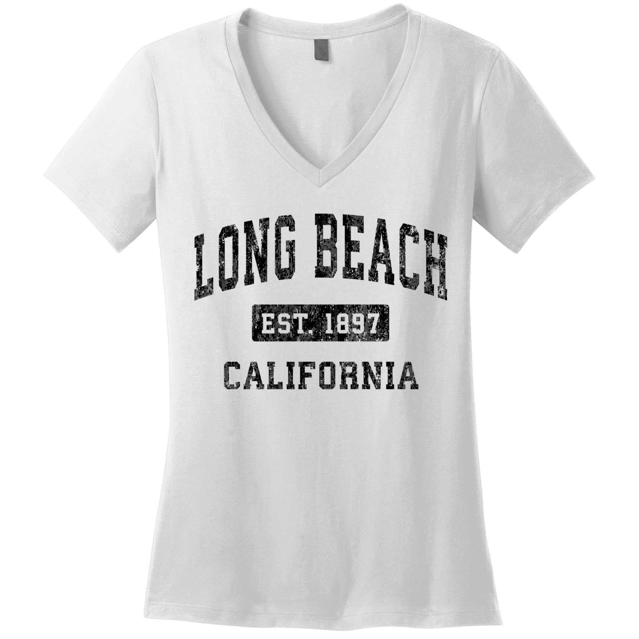 Long Beach California Ca Vintage Established Sports Design Women's V-Neck T-Shirt