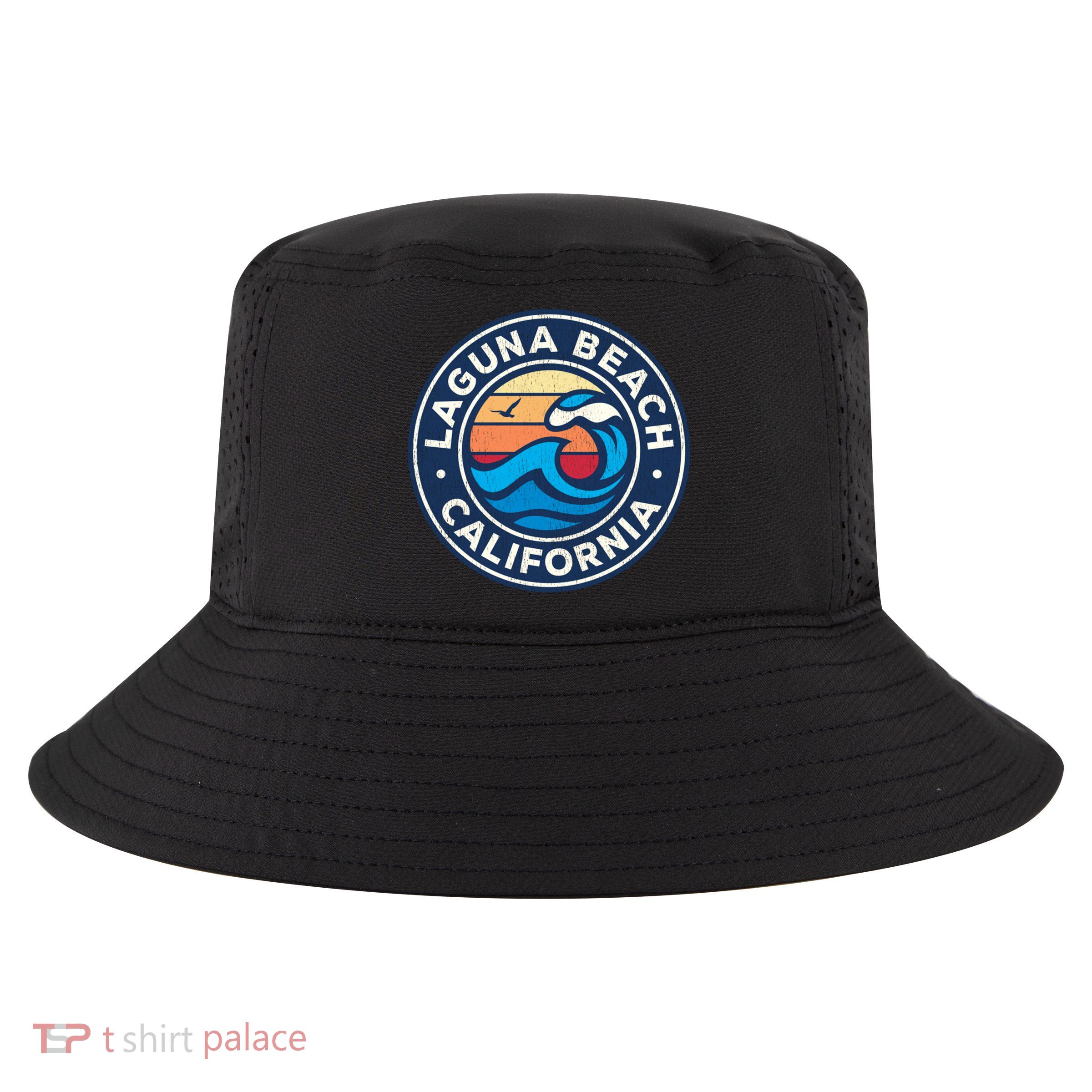 Laguna Beach California Ca Vintage Nautical Waves Design Cool Comfort Performance Bucket Hat