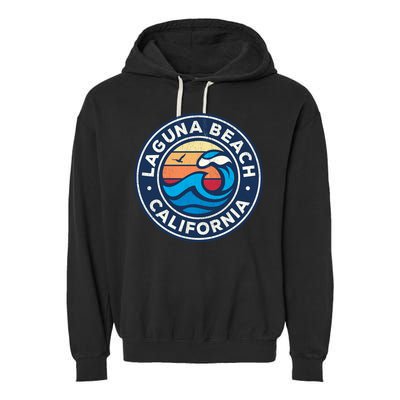 Laguna Beach California Ca Vintage Nautical Waves Design Garment-Dyed Fleece Hoodie