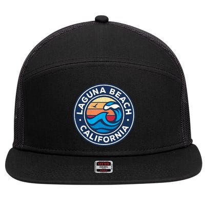 Laguna Beach California Ca Vintage Nautical Waves Design 7 Panel Mesh Trucker Snapback Hat