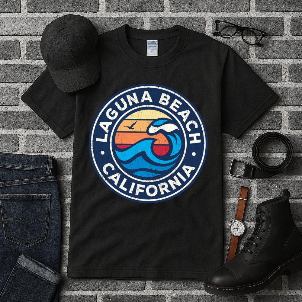Laguna Beach California Ca Vintage Nautical Waves Design Tall T-Shirt
