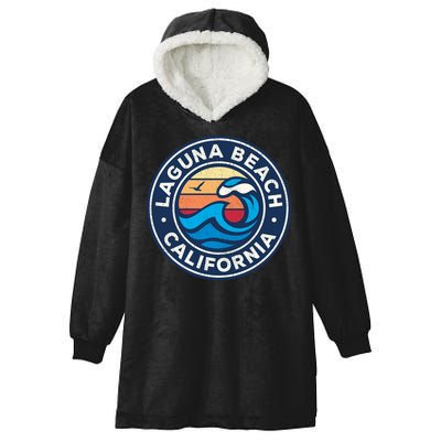 Laguna Beach California Ca Vintage Nautical Waves Design Hooded Wearable Blanket