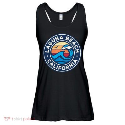 Laguna Beach California Ca Vintage Nautical Waves Design Ladies Essential Flowy Tank