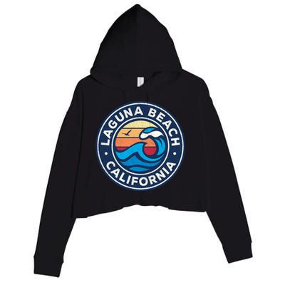 Laguna Beach California Ca Vintage Nautical Waves Design Crop Fleece Hoodie