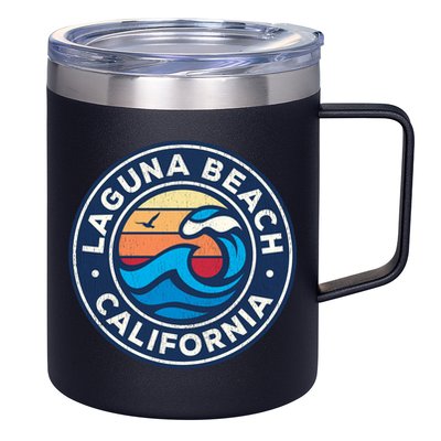 Laguna Beach California Ca Vintage Nautical Waves Design 12oz Stainless Steel Coffee Mug