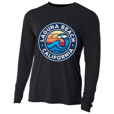 Laguna Beach California Ca Vintage Nautical Waves Design Cooling Performance Long Sleeve Crew