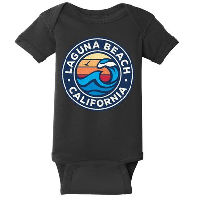 Laguna Beach California Ca Vintage Nautical Waves Design Baby Bodysuit