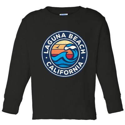 Laguna Beach California Ca Vintage Nautical Waves Design Toddler Long Sleeve Shirt