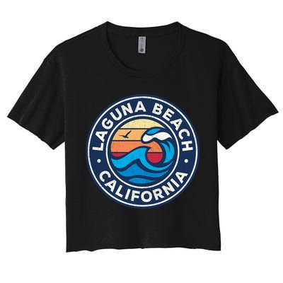 Laguna Beach California Ca Vintage Nautical Waves Design Crop Top