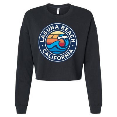 Laguna Beach California Ca Vintage Nautical Waves Design Cropped Pullover Crew