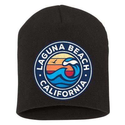 Laguna Beach California Ca Vintage Nautical Waves Design Short Acrylic Beanie