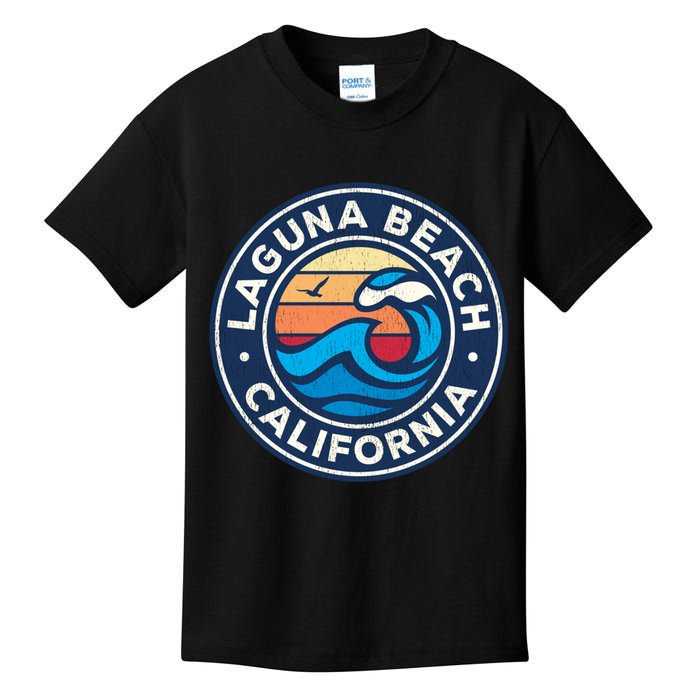 Laguna Beach California Ca Vintage Nautical Waves Design Kids T-Shirt