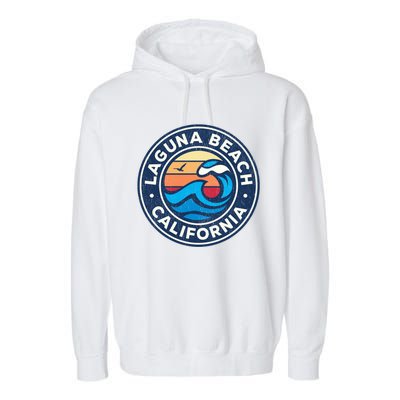 Laguna Beach California Ca Vintage Nautical Waves Design Garment-Dyed Fleece Hoodie