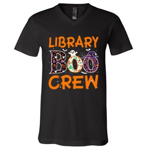 Library Boo Crew Book Lovers Funny Halloween Library Ghost V-Neck T-Shirt