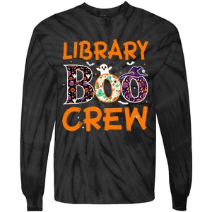 Library Boo Crew Book Lovers Funny Halloween Library Ghost Tie-Dye Long Sleeve Shirt