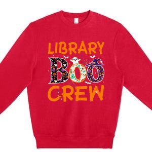 Library Boo Crew Book Lovers Funny Halloween Library Ghost Premium Crewneck Sweatshirt