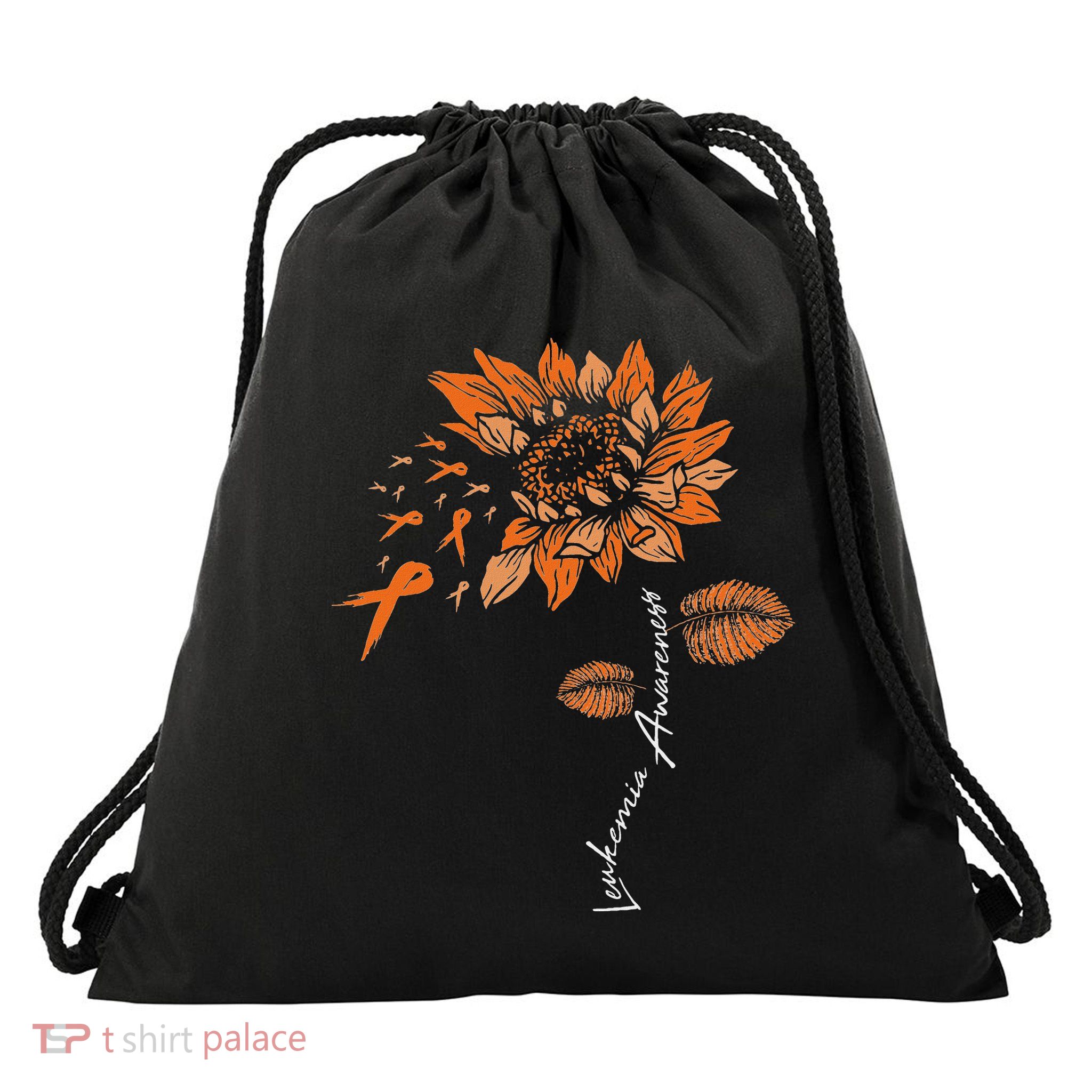 Leukemia Blood Cancer Awareness Orange Ribbon Sunflower Drawstring Bag