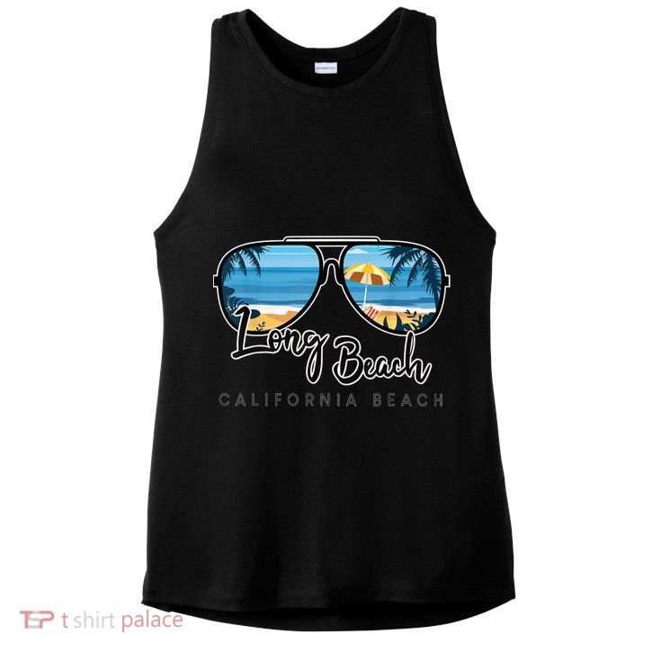 Long Beach California Palm Tree Sunglasses Souvenir Ladies PosiCharge Tri-Blend Wicking Tank