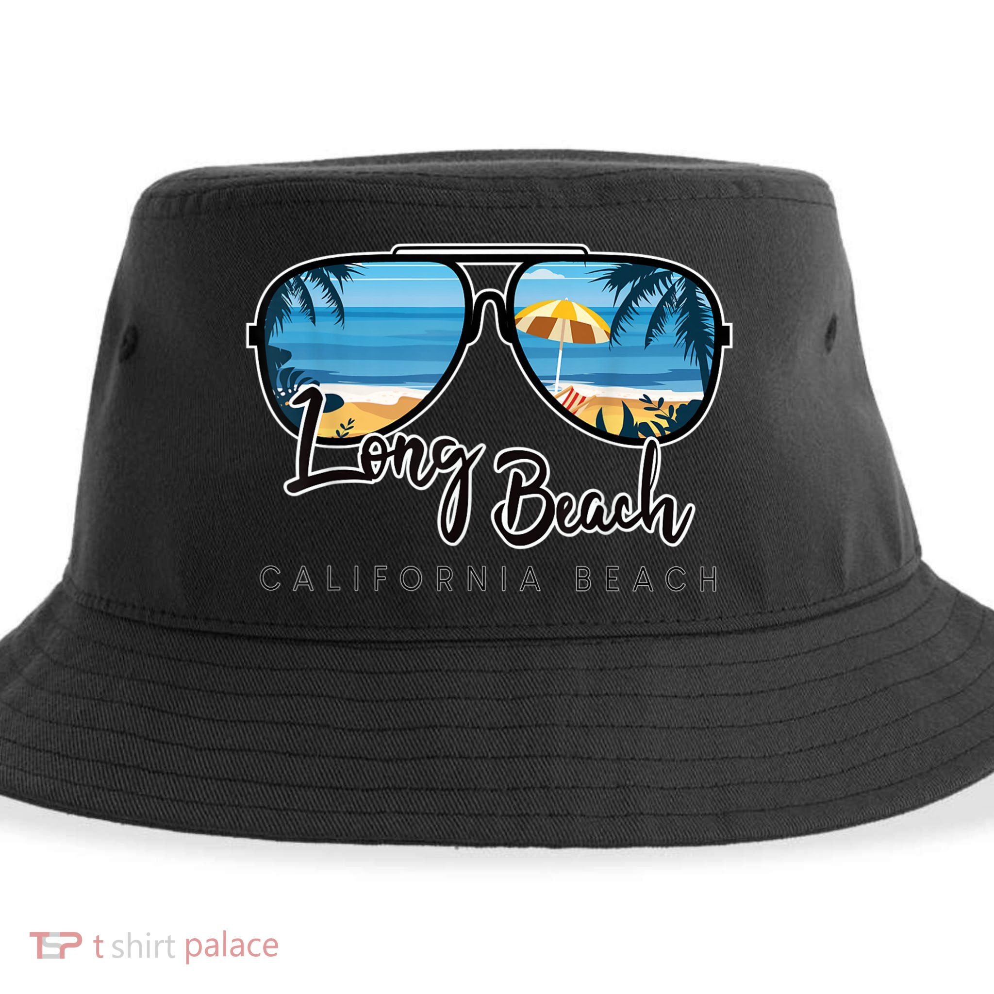 Long Beach California Palm Tree Sunglasses Souvenir Sustainable Bucket Hat