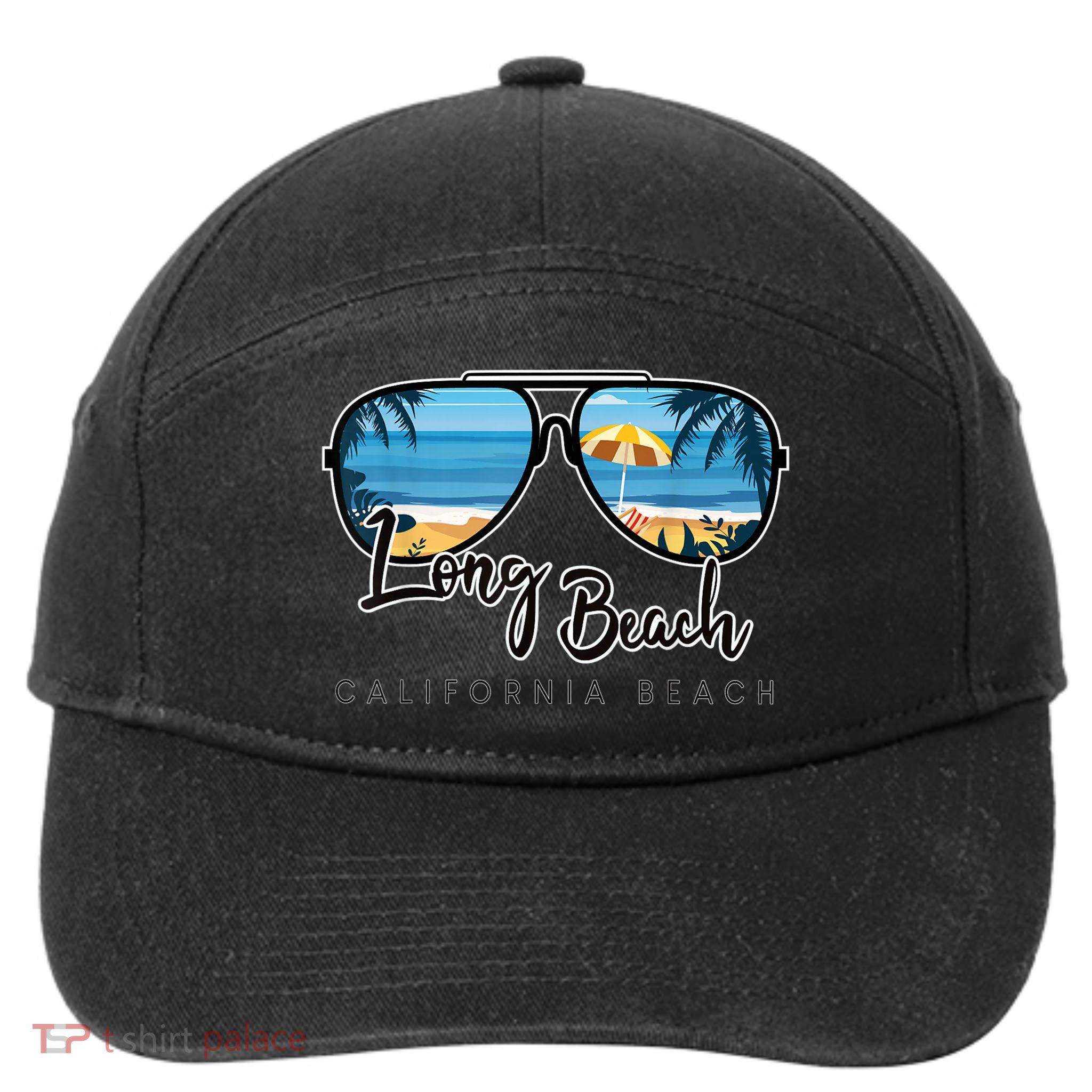 Long Beach California Palm Tree Sunglasses Souvenir 7-Panel Snapback Hat