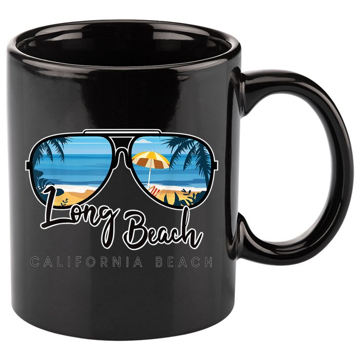 Long Beach California Palm Tree Sunglasses Souvenir 11oz C Handle Ceramic Mug
