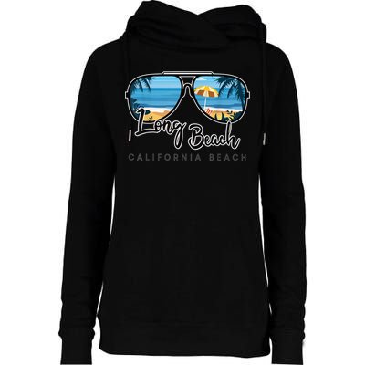 Long Beach California Palm Tree Sunglasses Souvenir Womens Funnel Neck Pullover Hood