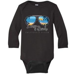 Long Beach California Palm Tree Sunglasses Souvenir Baby Long Sleeve Bodysuit