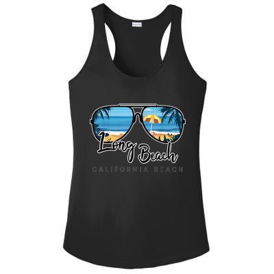 Long Beach California Palm Tree Sunglasses Souvenir Ladies PosiCharge Competitor Racerback Tank