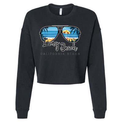 Long Beach California Palm Tree Sunglasses Souvenir Cropped Pullover Crew