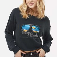 Long Beach California Palm Tree Sunglasses Souvenir Cropped Pullover Crew