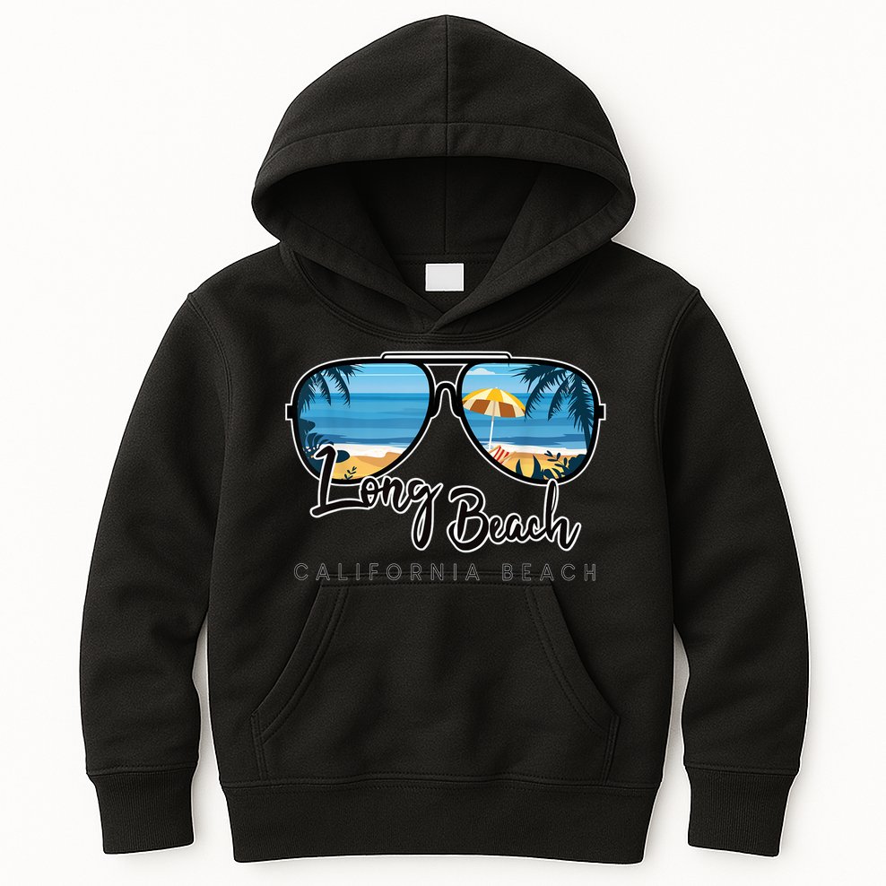 Long Beach California Palm Tree Sunglasses Souvenir Kids Hoodie