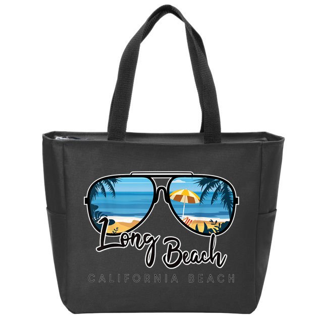 Long Beach California Palm Tree Sunglasses Souvenir Zip Tote Bag