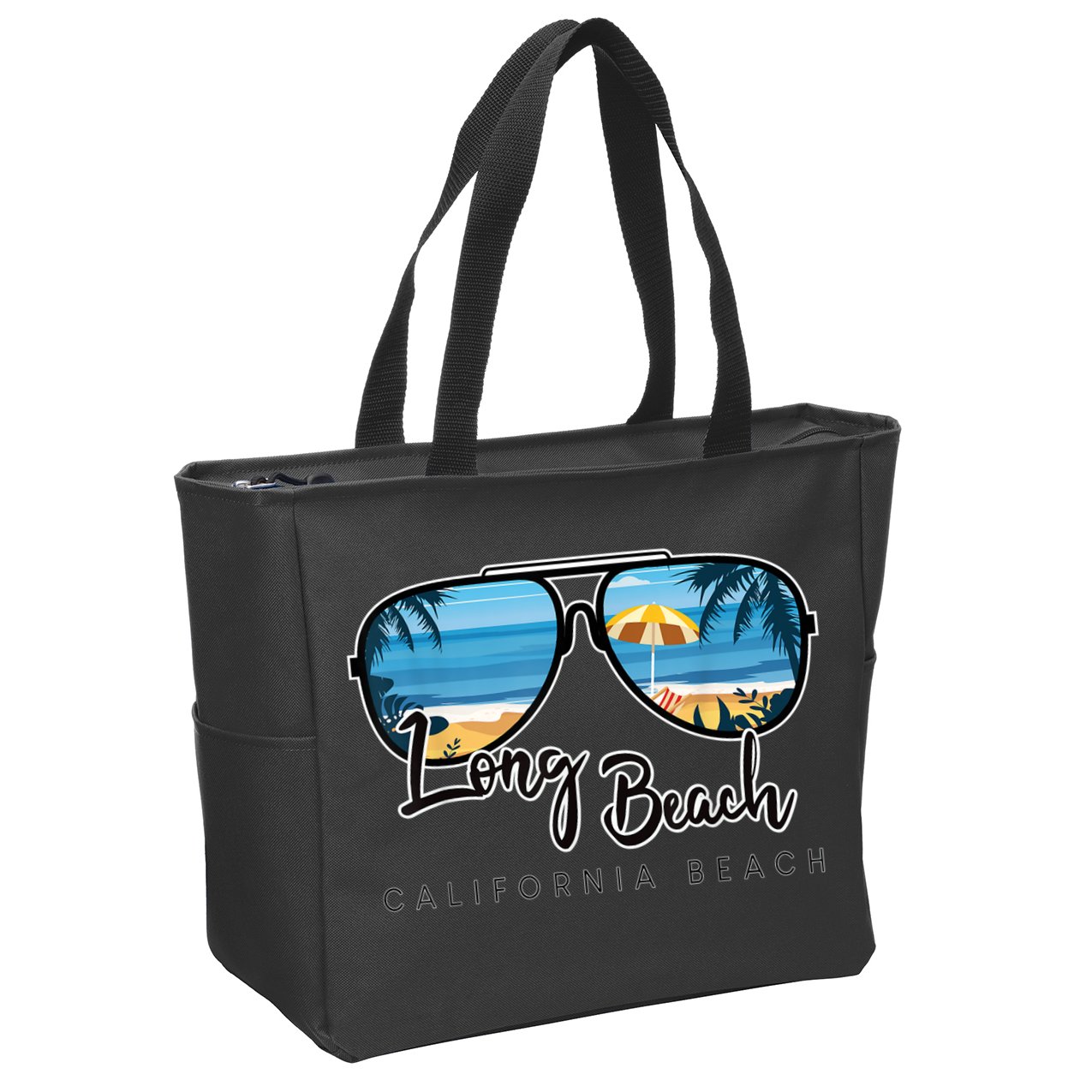 Long Beach California Palm Tree Sunglasses Souvenir Zip Tote Bag