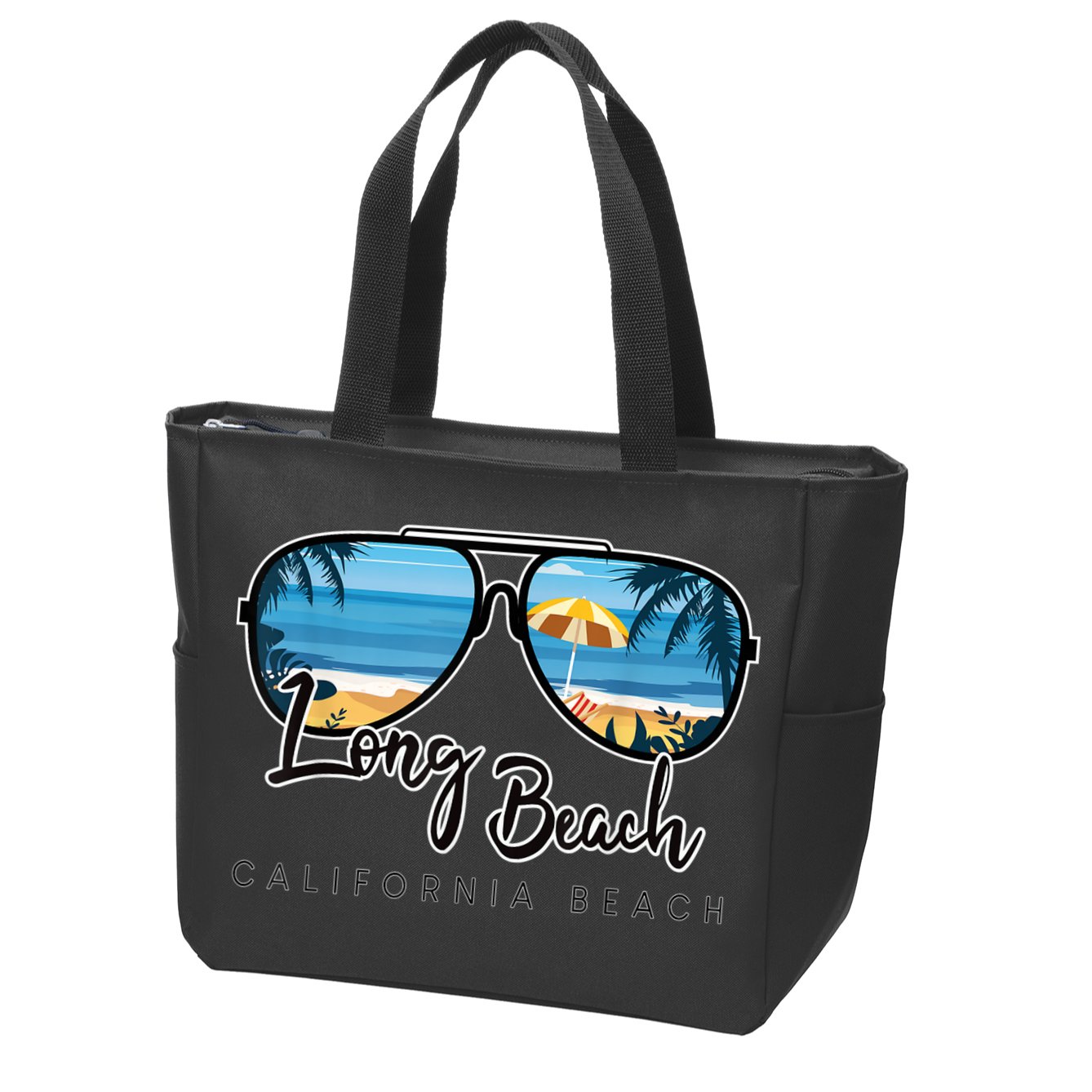 Long Beach California Palm Tree Sunglasses Souvenir Zip Tote Bag