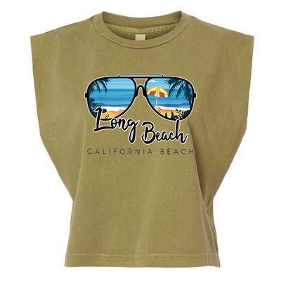 Long Beach California Palm Tree Sunglasses Souvenir Garment-Dyed Women's Muscle Tee